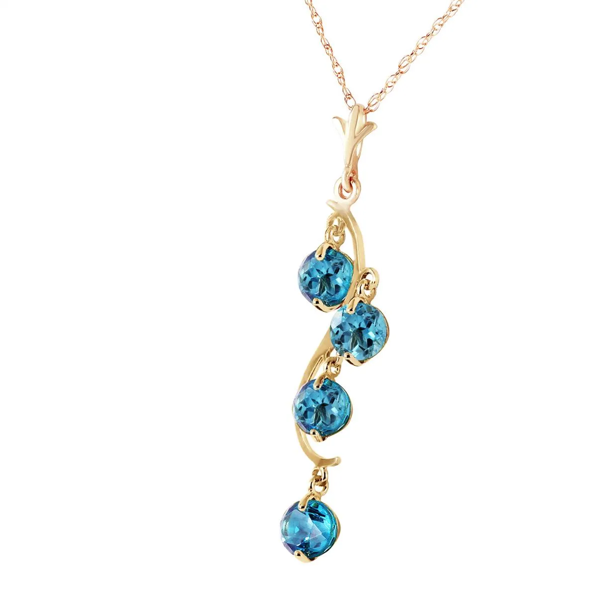 2.25 Carat 14K Solid Yellow Gold Echoes Blue Topaz Necklace