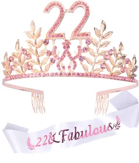 22nd Birthday Gifts for Girls, 22nd Birthday Tiara and Sash, 22 Fabulous Sash and Crystal