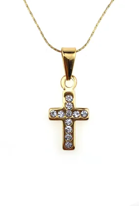 24K Yellow Gold 1/2 ct Created Diamond Cross Stud Necklace Plated 18 inch