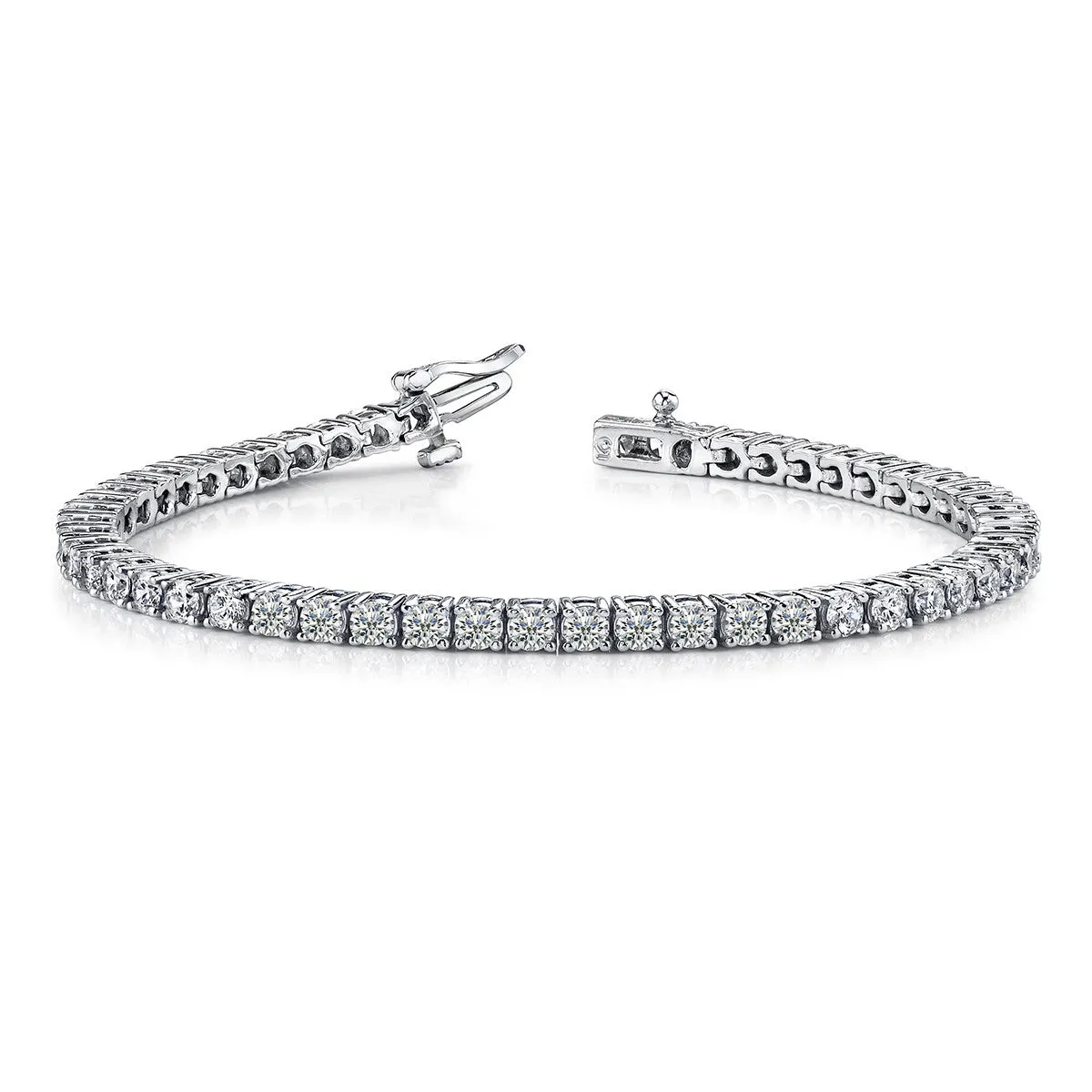 3 Carat Round 14K White Gold 4 Prong Diamond Tennis Bracelet (Classic Quality)