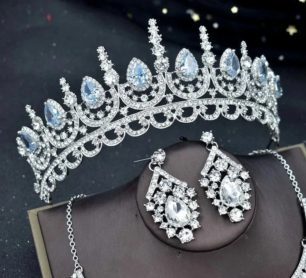 3 Piece Tiara Crown Earrings Necklace Jewelry Set Crystal Party Birthday Prom Pageant Costume Jewelry