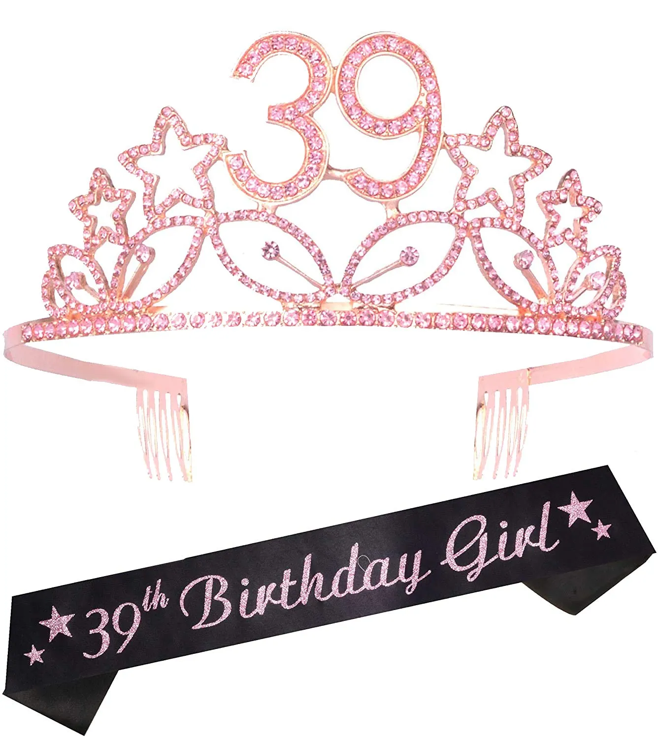 39th Birthday Gifts for Women, 39th Birthday Tiara and Sash Pink, HAPPY 39th Birthday