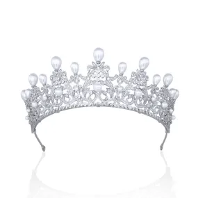 5.5cm Zirconia/Crystals Women's Tira,Headpieces,Classic Europe Royal Pearls Tiara for Wedding CH10202