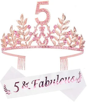 5th Birthday Gifts for Girls, 5th Birthday Tiara and Sash, 5th Fabulous Sash and Crystal