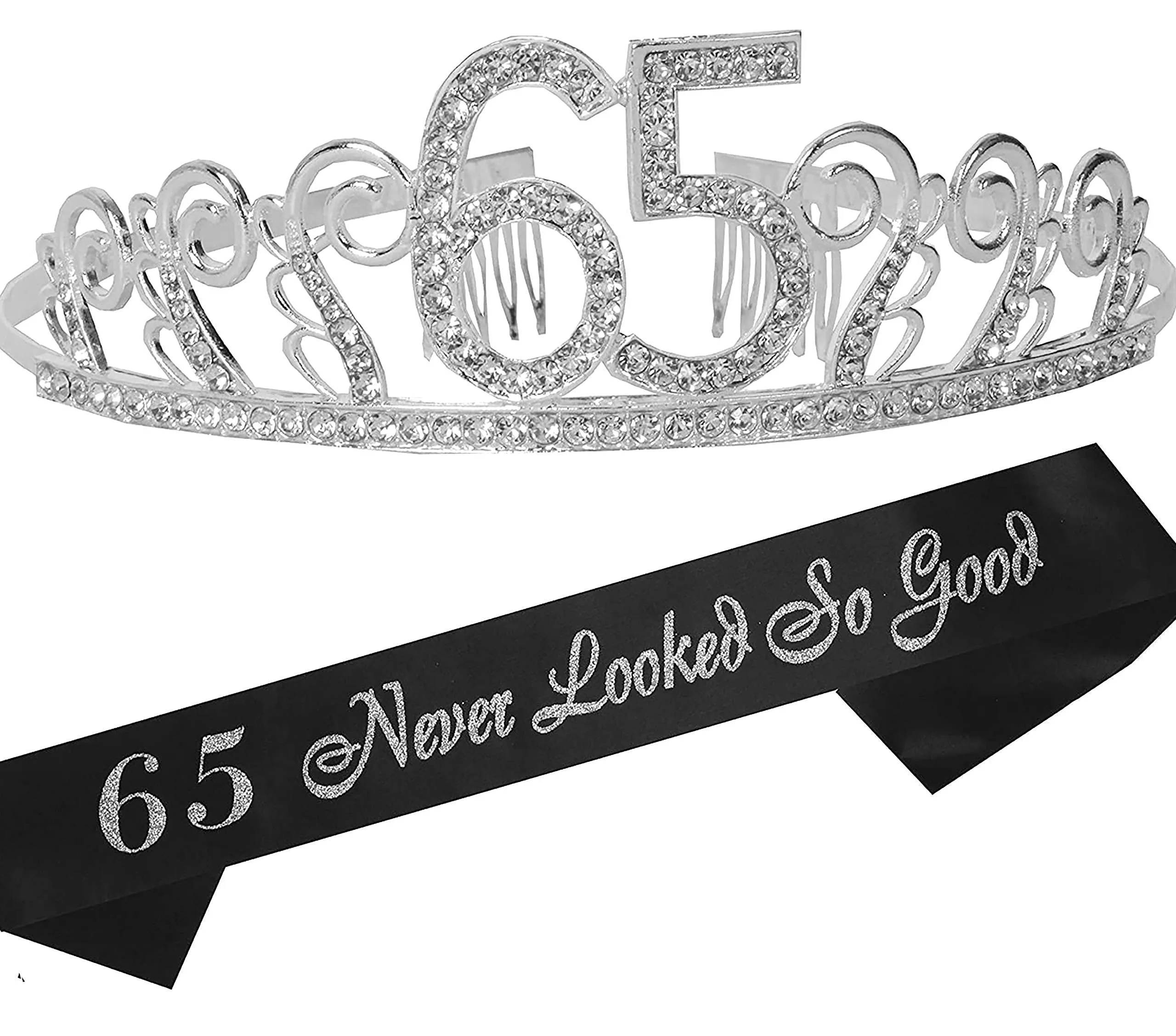 65th Birthday Gifts for Women, 65th Birthday Tiara and Sash, Happy 65th Birthday Party