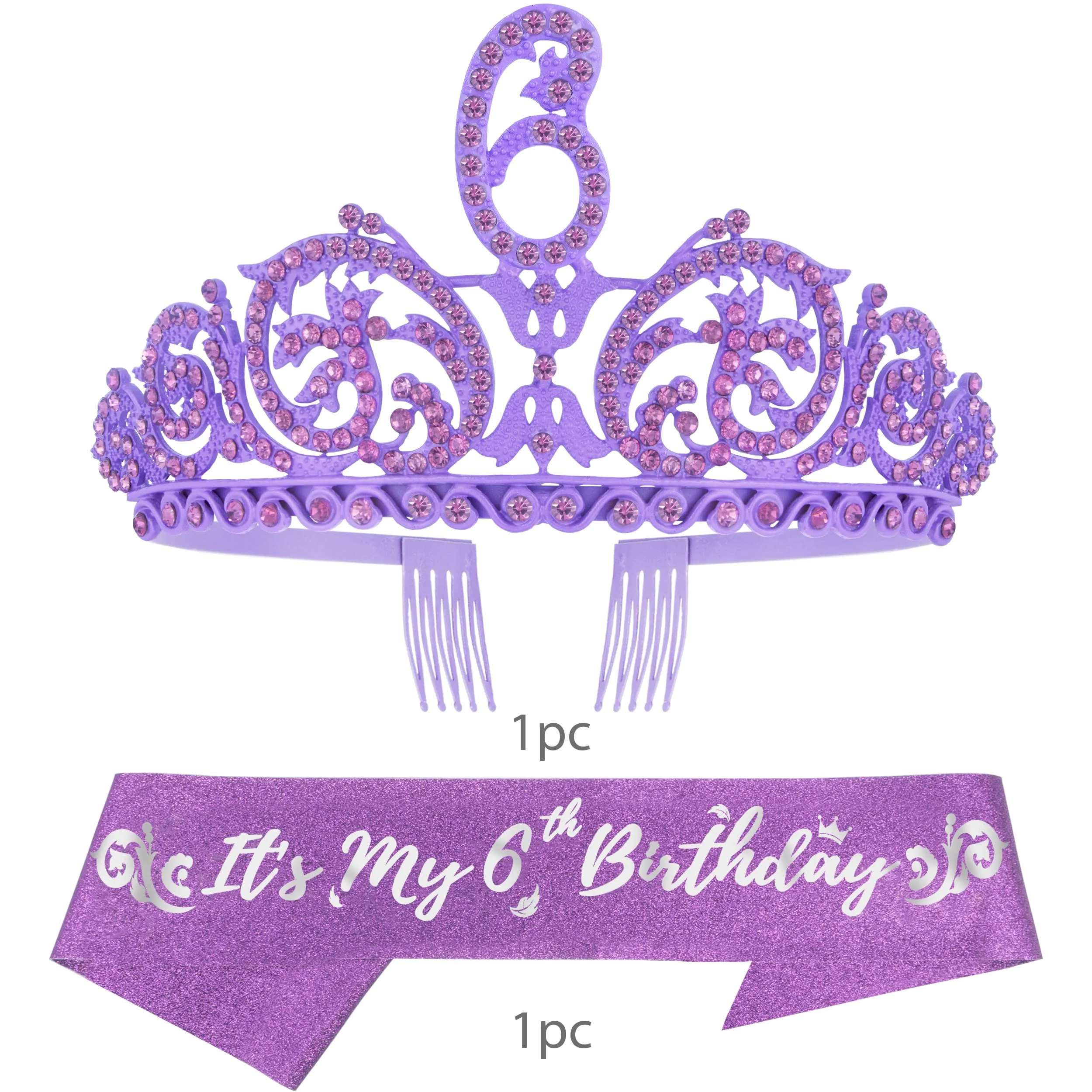 6th Birthday Sash And Tiara For Girls - Fabulous Glitter Sash   Forest