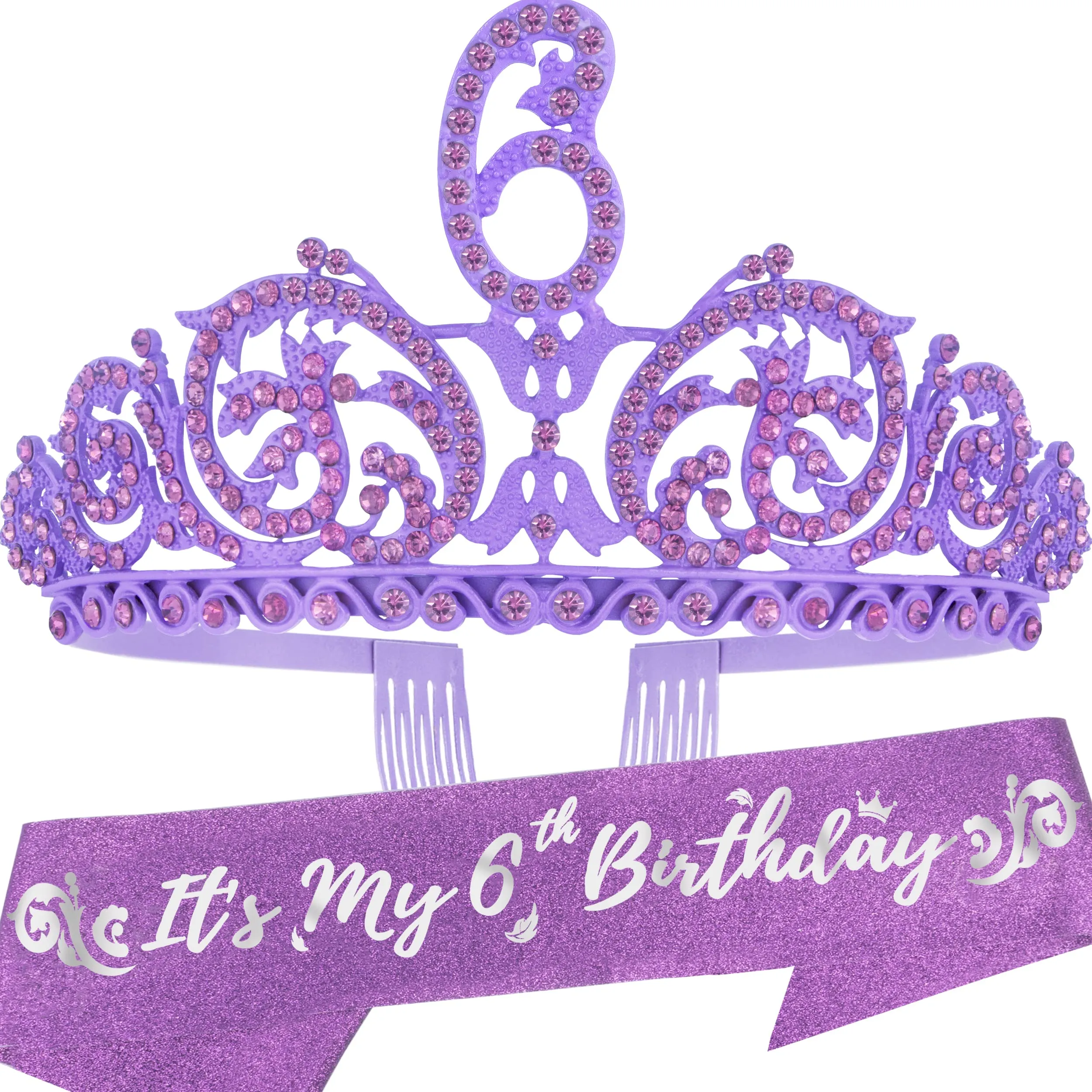 6th Birthday Sash And Tiara For Girls - Fabulous Glitter Sash   Forest