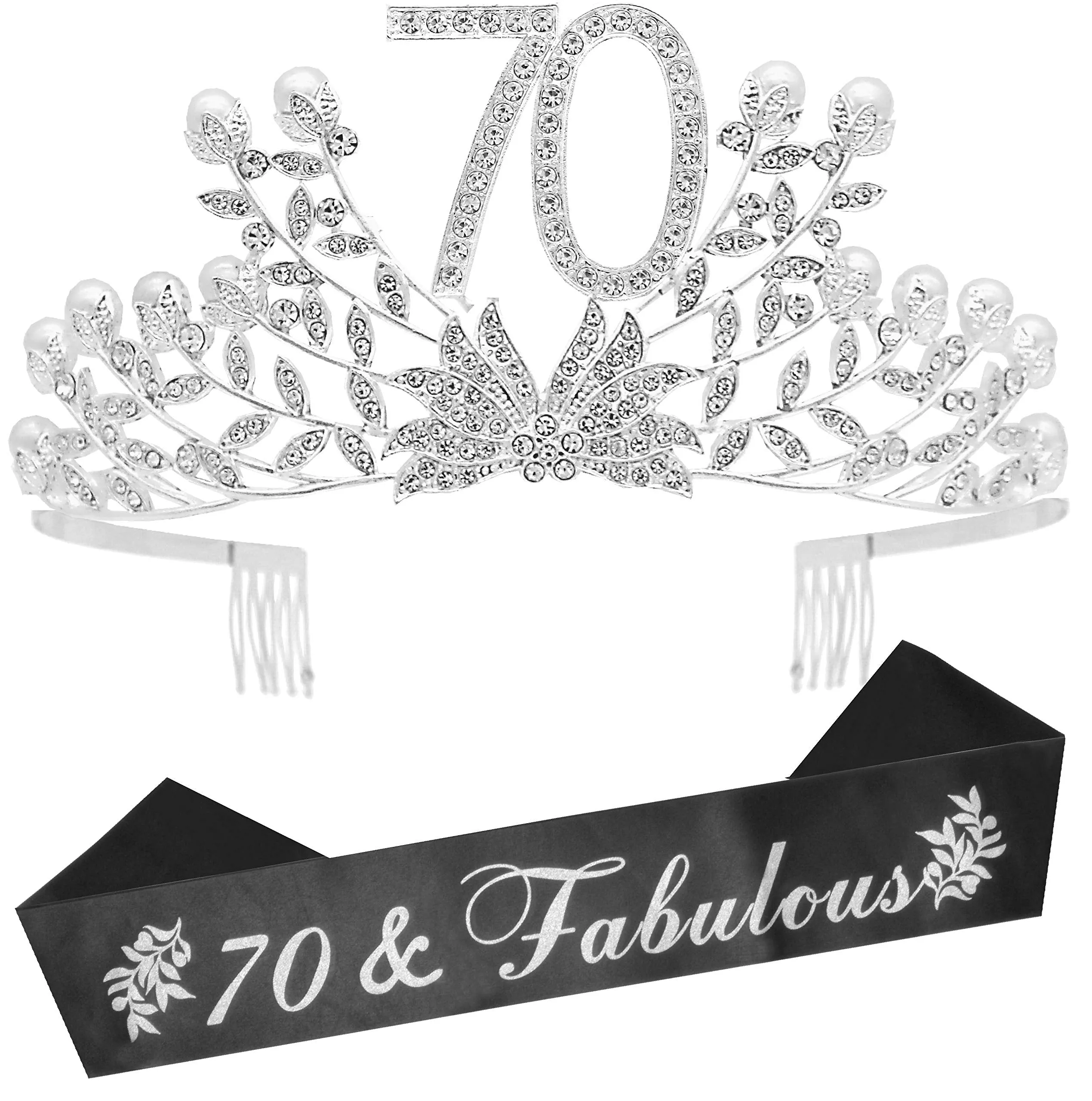 70th Birthday Gifts for Women, 70th Birthday Tiara and Sash, 70 Fabulous Sash and Crystal