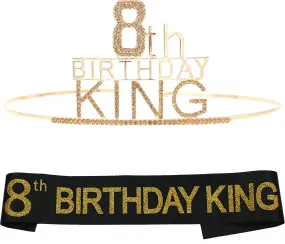 8th Birthday King Crown and Sash for Boy,8th Birthday for Him,8th Birthday Decorations