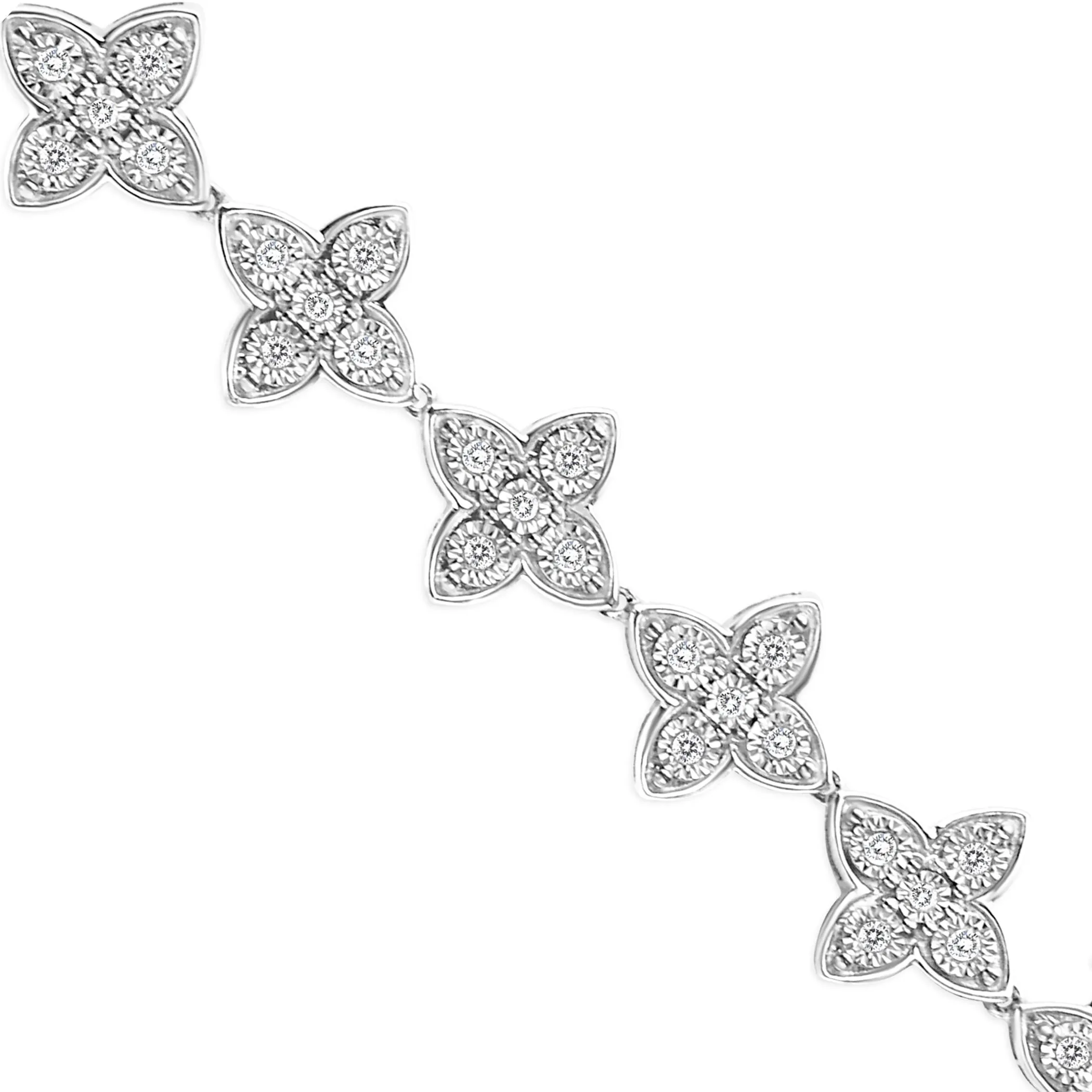 .925 Sterling Silver 1 cttw Miracle-Set Diamond 4 Leaf Clover Link Bracelet (I-J Clarity, I3 Color) - Size 7.25"