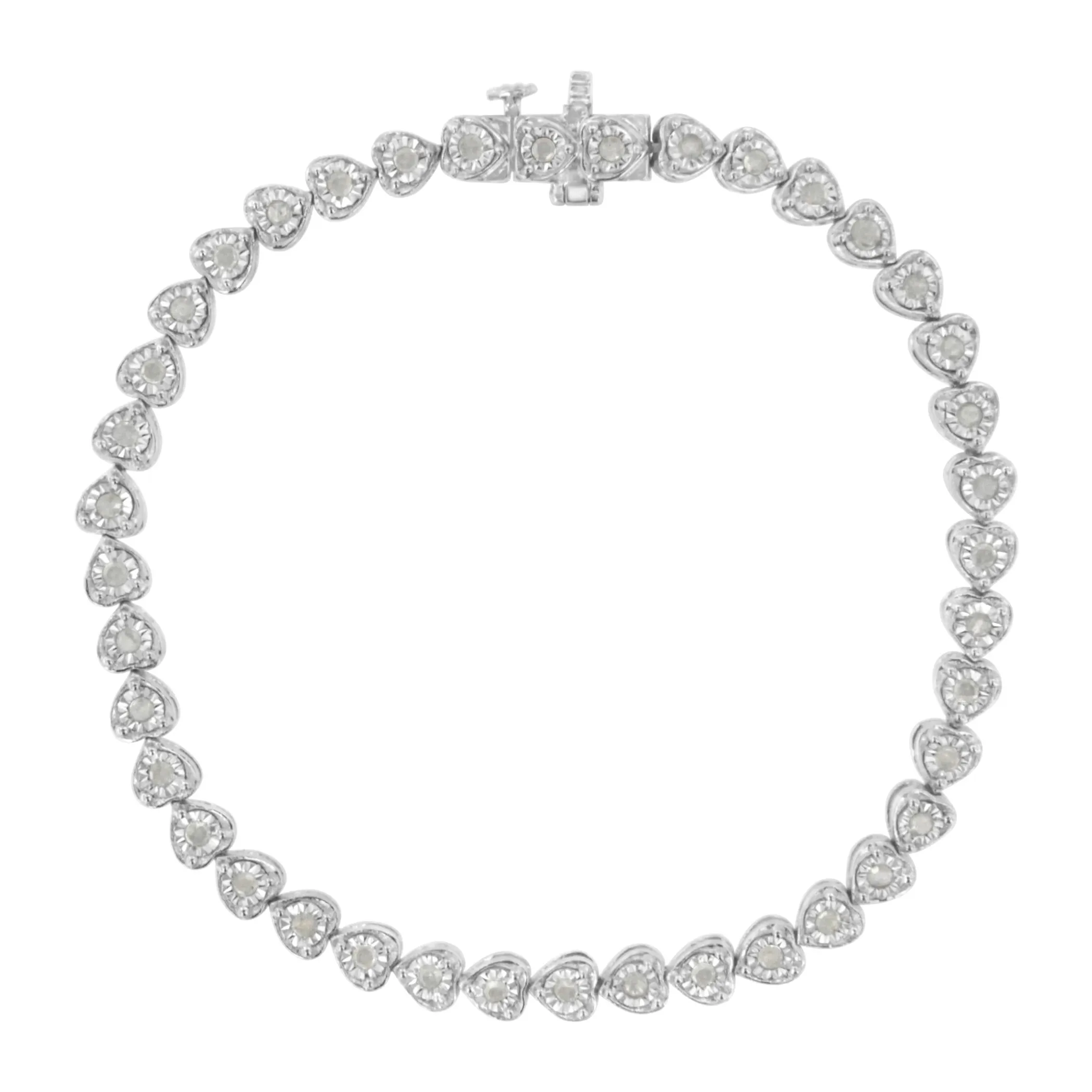 .925 Sterling Silver 1.0 Cttw Miracle Set Diamond Heart-Link 7" Tennis Bracelet (I-J Color, I2-I3 Clarity) - Pack Of: 1