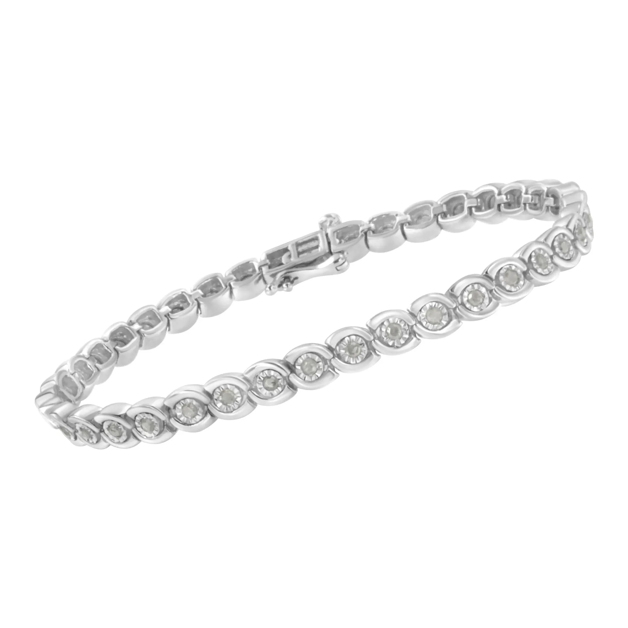 .925 Sterling Silver 1.0 cttw Miracle Set Diamond Spiraling Bezel Link Bracelet(I-J Color, I3 Clarity) -7.25"