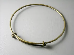 Adjustable Bangle Bracelet, Antiqued Brass, 66mm diameter, 13 gauge - 1 piece