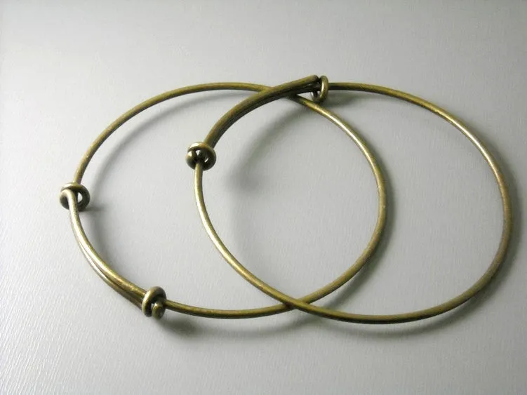 Adjustable Bangle Bracelet, Antiqued Brass, 66mm diameter, 13 gauge - 1 piece