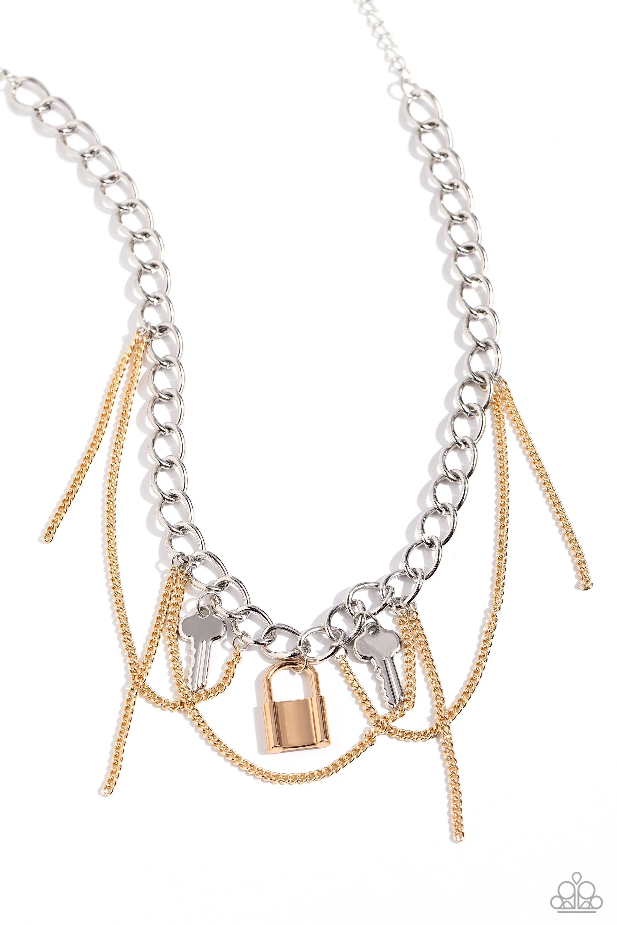 Against the LOCK - Multi - Mixed Metal Lock and Key Charm Tiered Chain Paparazzi Short Necklace