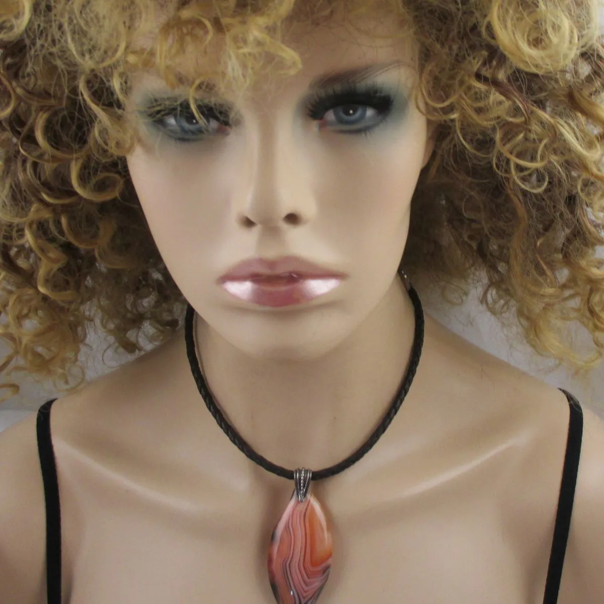 Agate Pendant Necklace on Leatherette Cord