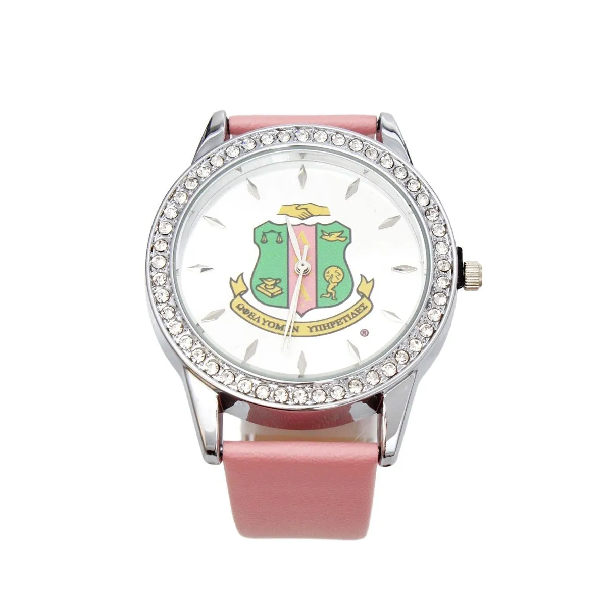 AKA Inspired Pink Leather Silver Sun Cut Dial Watch for Alpha Kappa Alpha Women