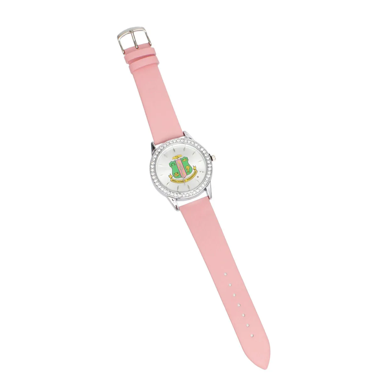 AKA Inspired Pink Leather Silver Sun Cut Dial Watch for Alpha Kappa Alpha Women