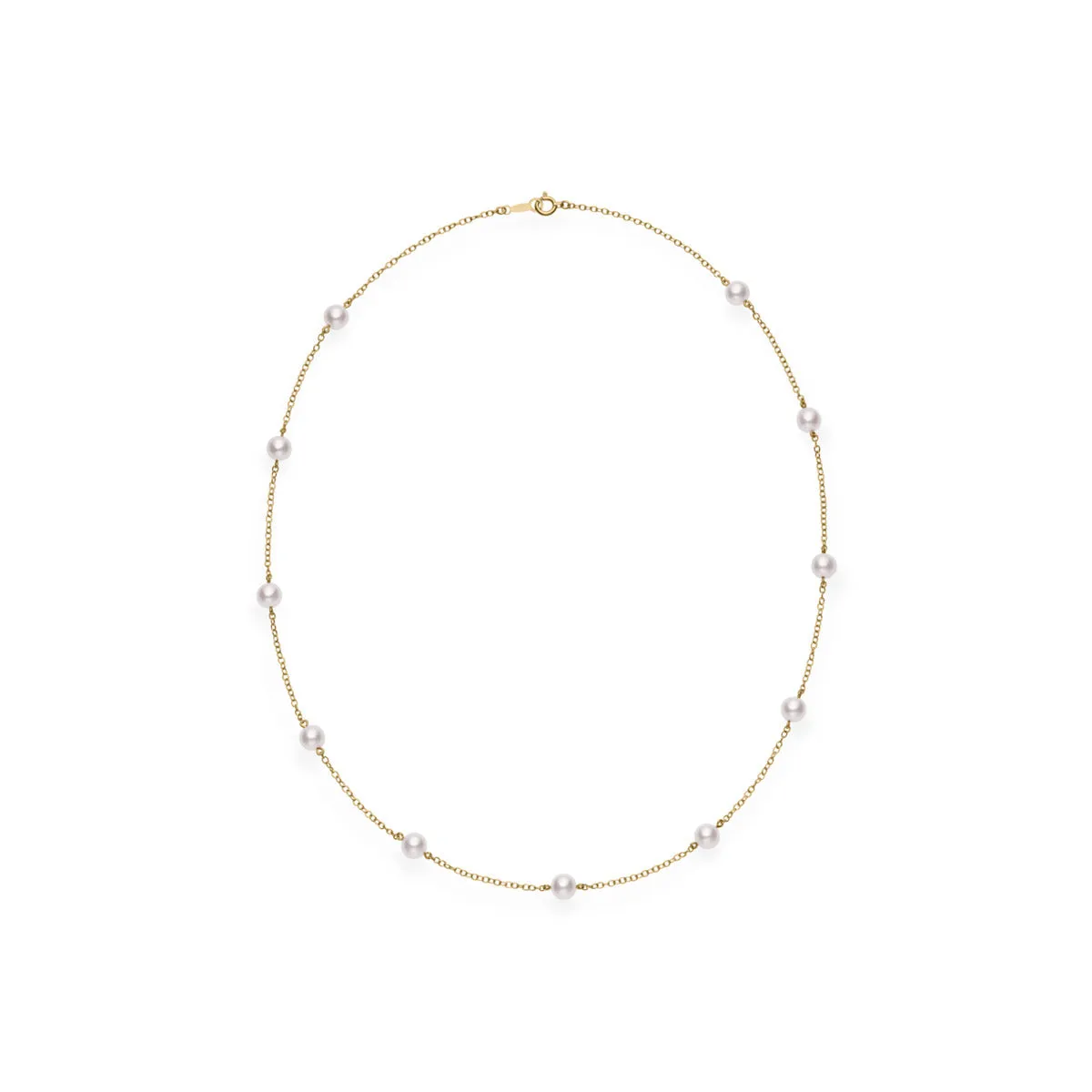 Akoya Cultured Pearl Station Necklace in 18K Yellow Gold