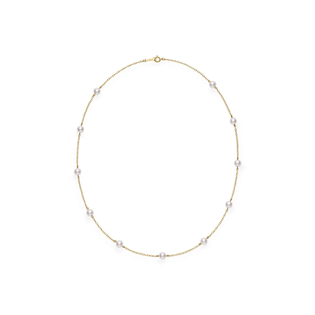 Akoya Cultured Pearl Station Necklace in 18K Yellow Gold