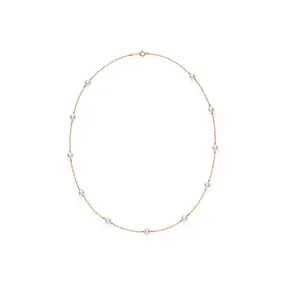 Akoya Cultured Pearl Station Necklace in 18K Yellow Gold