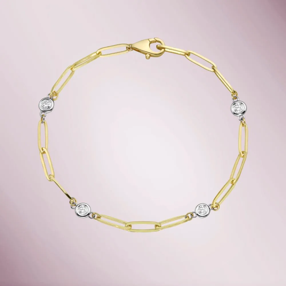 Alternate Diamond Bezel & Paper Clip Bracelet (0.35 ct.) in 14K Gold