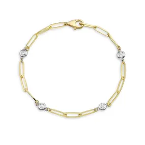 Alternate Diamond Bezel & Paper Clip Bracelet (0.35 ct.) in 14K Gold