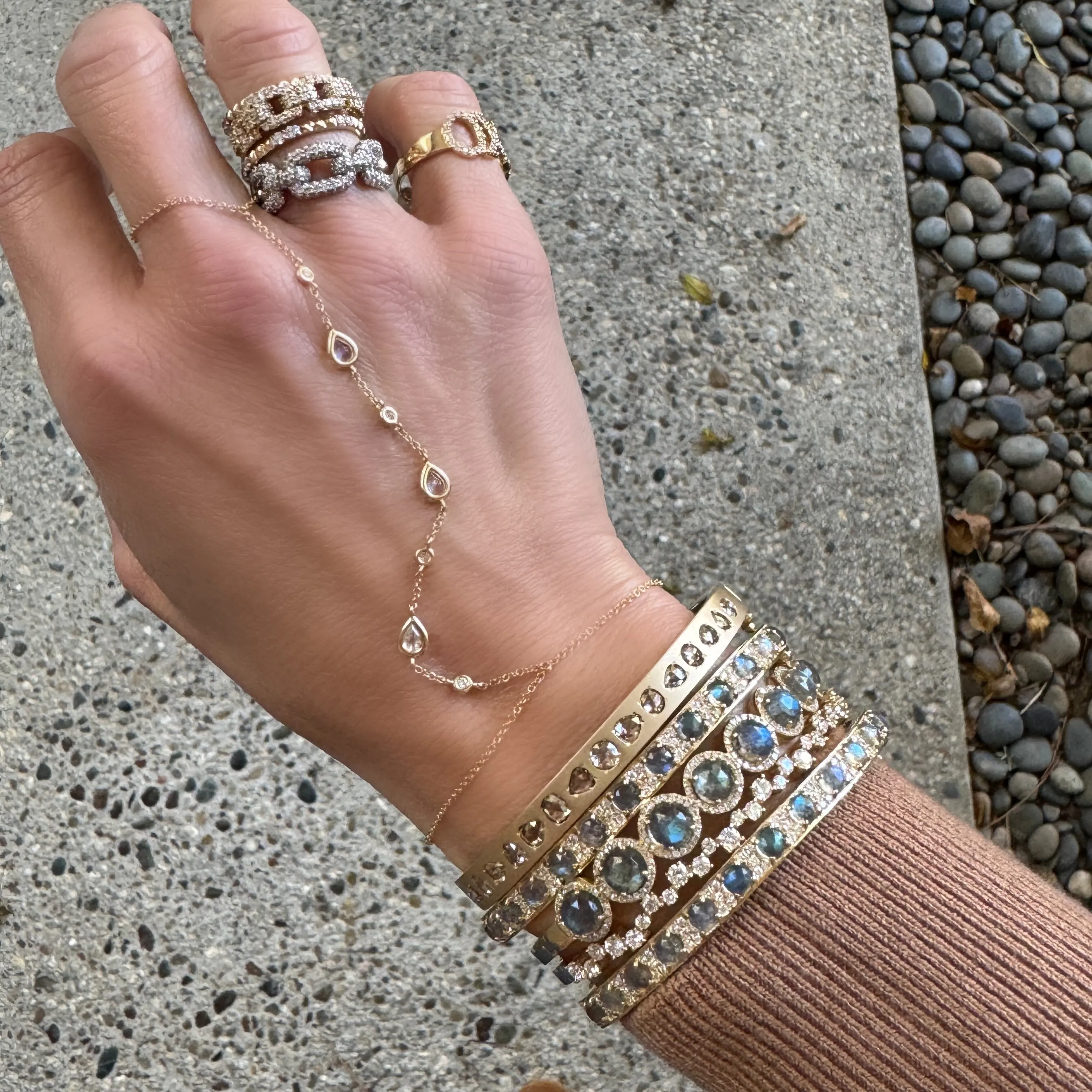 Alternating Labradorite & Pave Diamond Bangle Bracelet