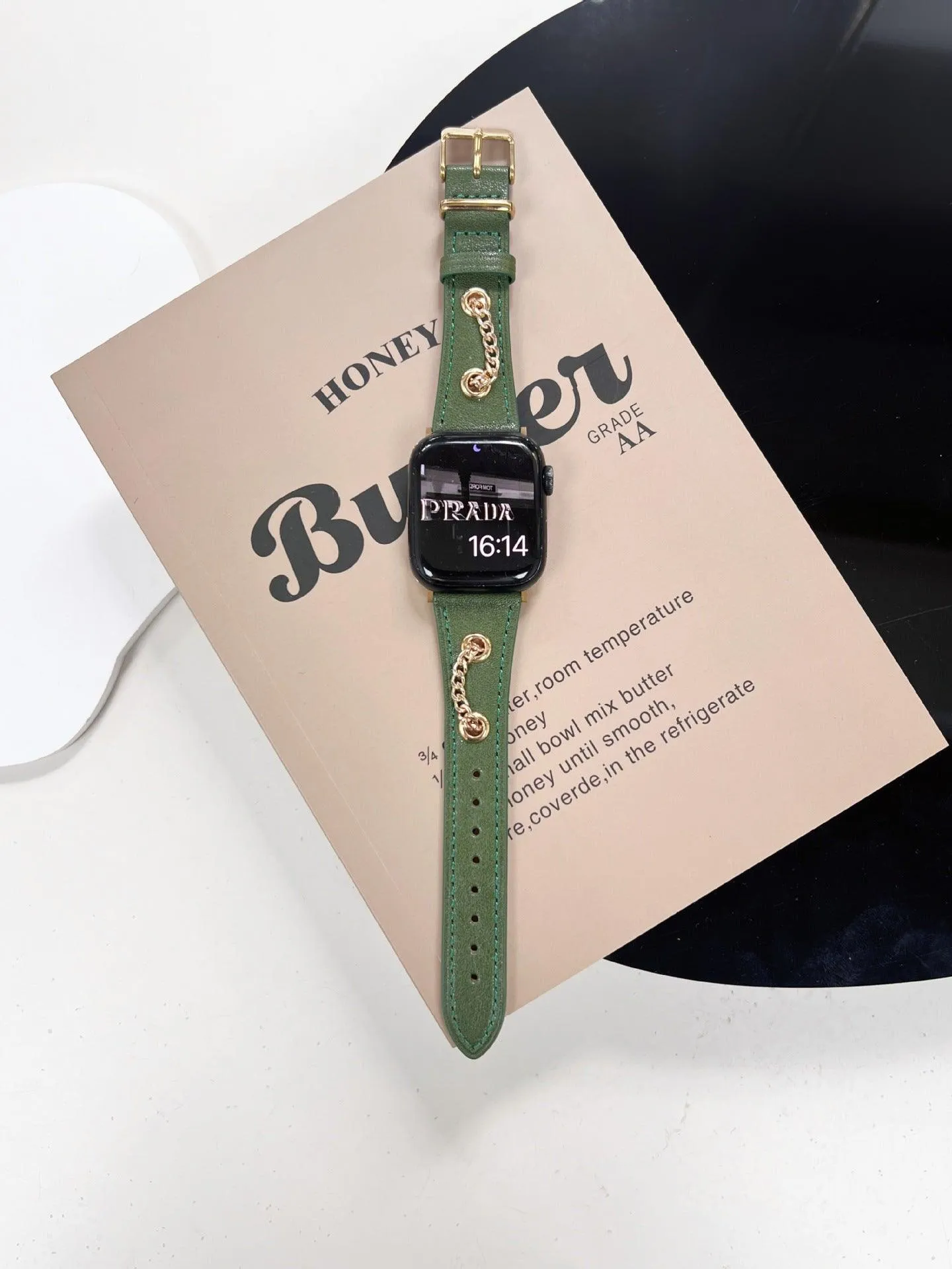 American Retro Design Clinch Metal Chain Cow Leather Watch Strap