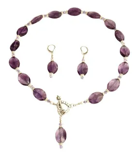 Amethyst Violet Gemstone Beaded Necklace Set