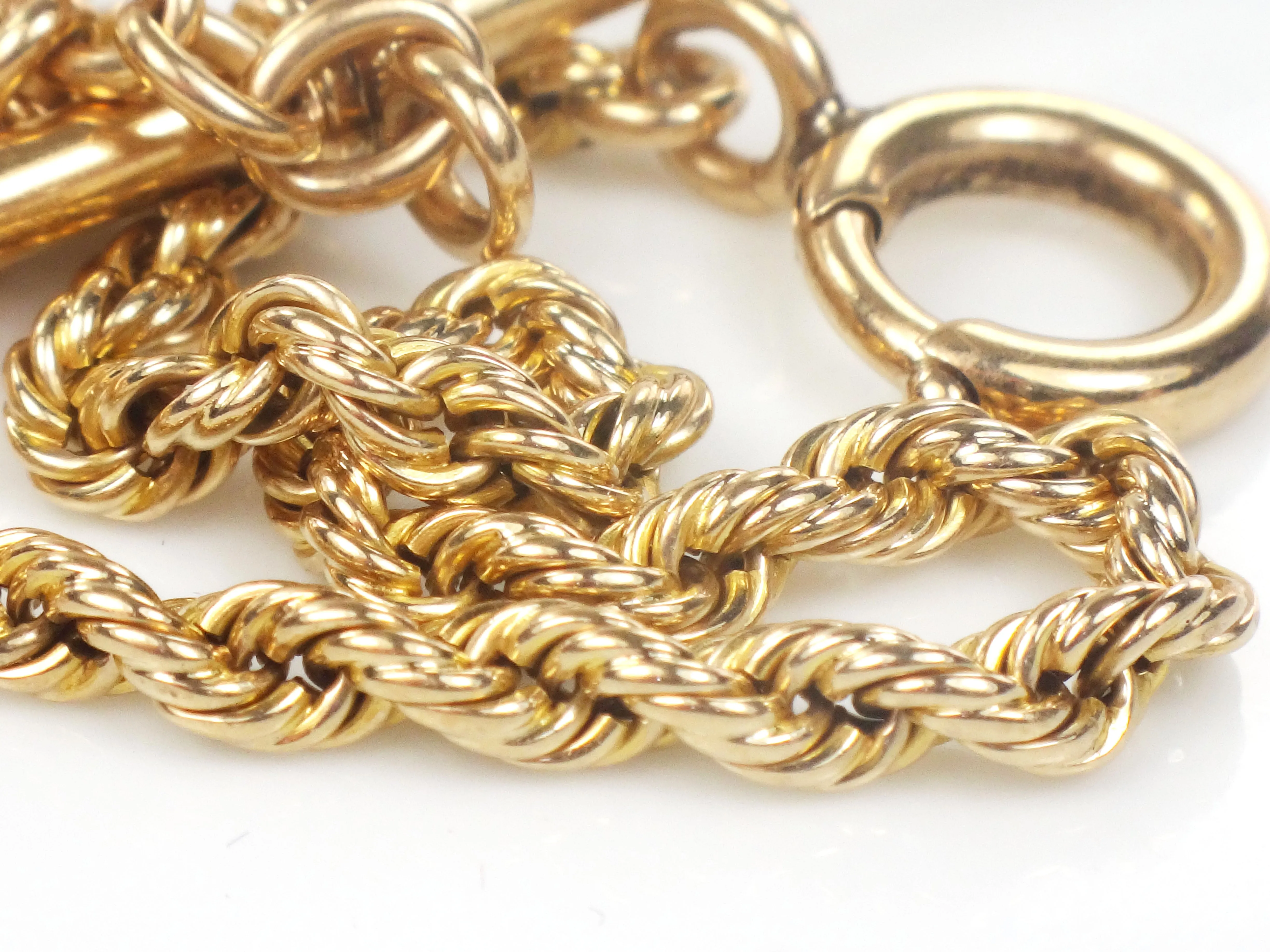 Antique 14k Yellow Gold Watch Chain, Victorian Albert Pocket Watch Chain with T-Bar 10.5"