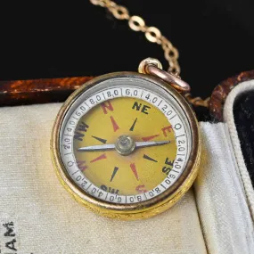 Antique 18K Gold Working Compass Fob Pendant