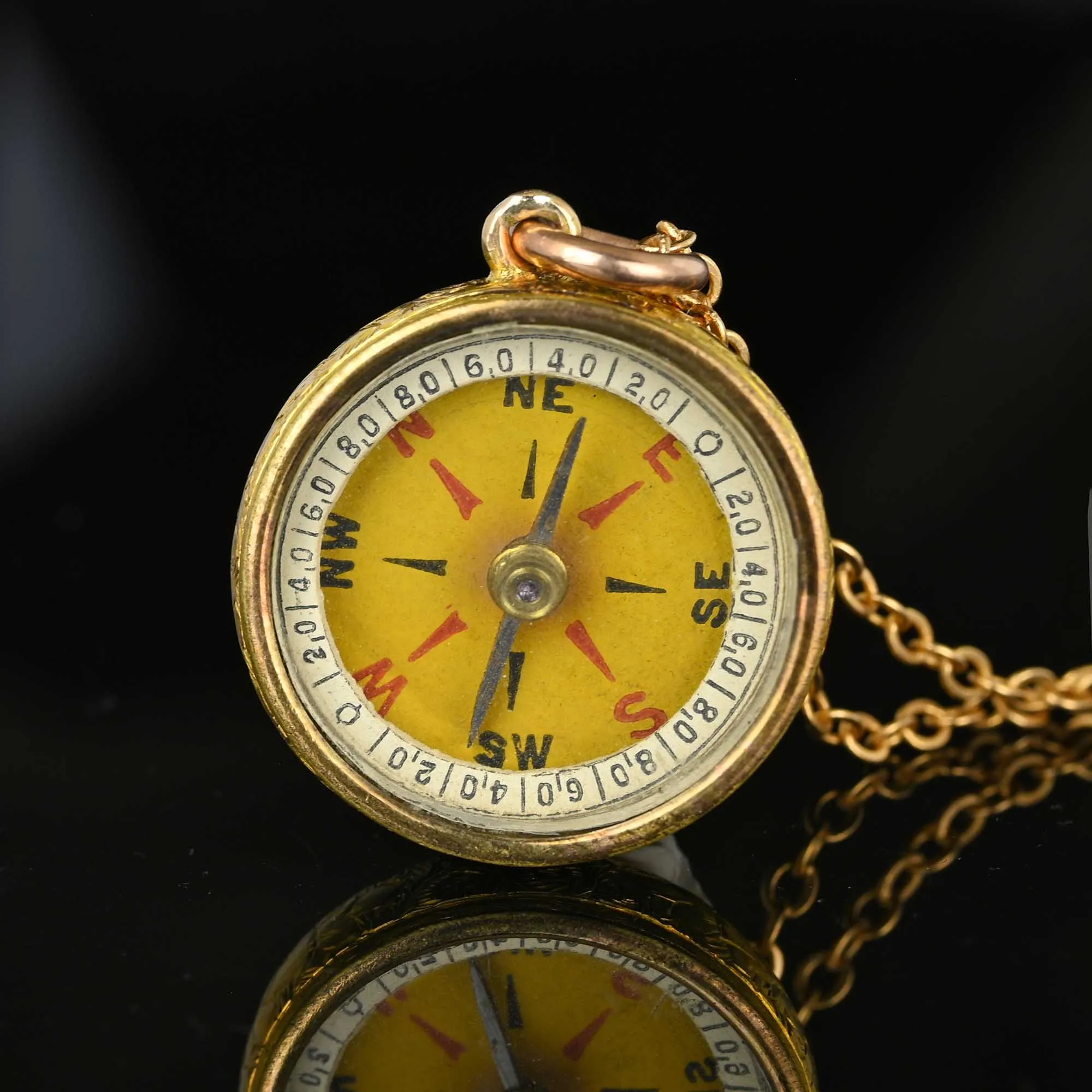 Antique 18K Gold Working Compass Fob Pendant