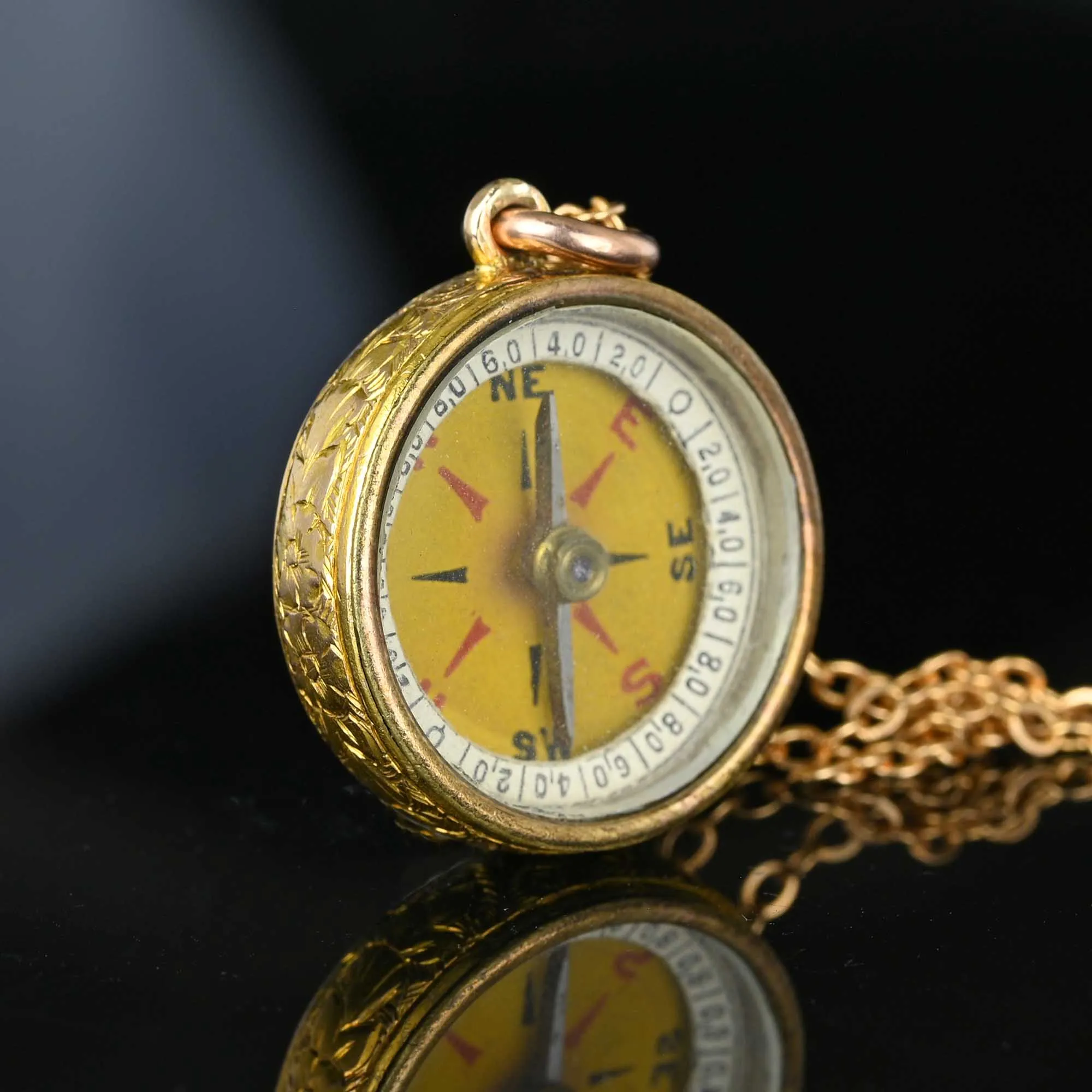 Antique 18K Gold Working Compass Fob Pendant