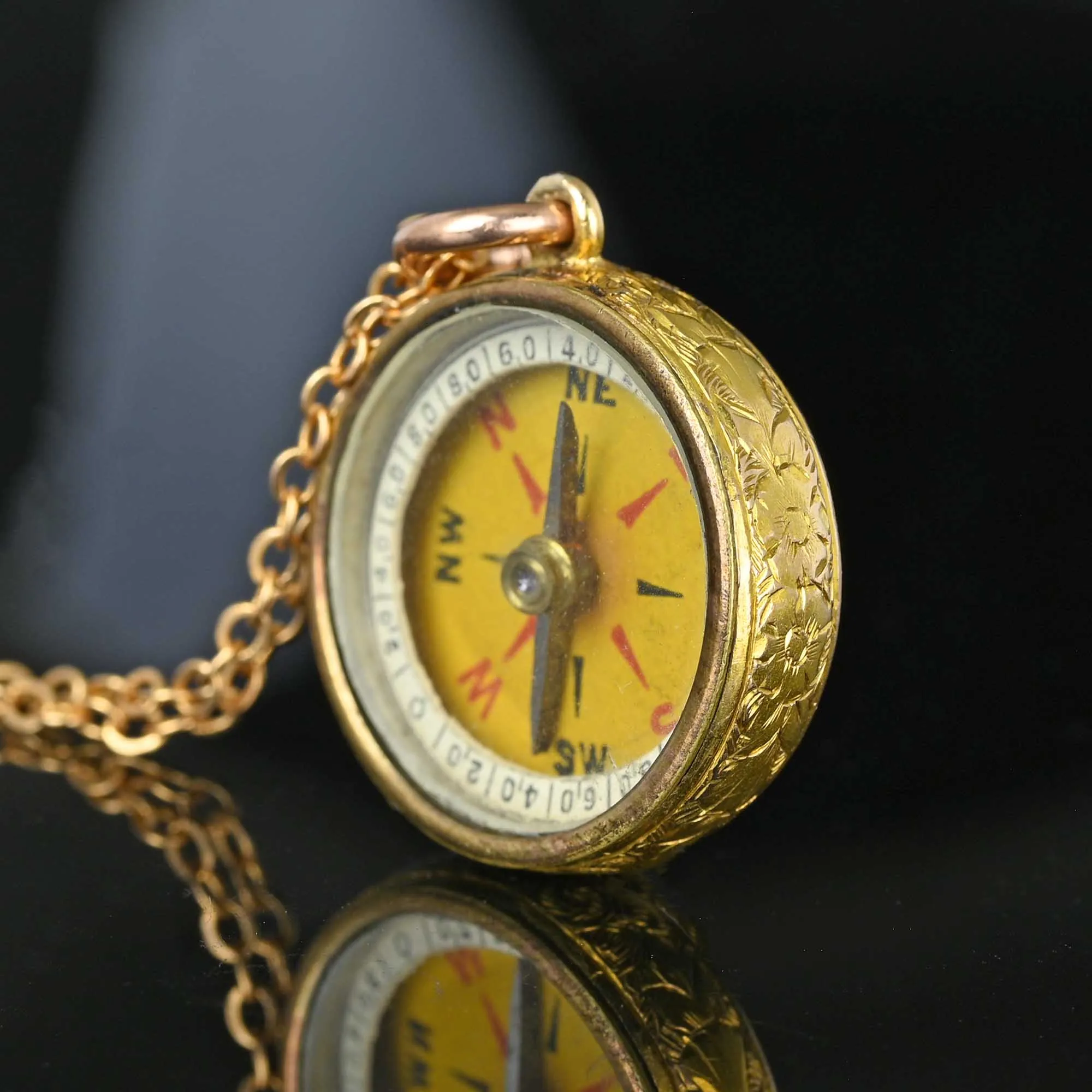 Antique 18K Gold Working Compass Fob Pendant