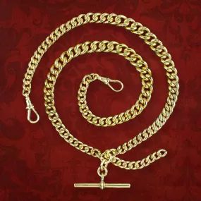 Antique Edwardian Albert Chain Silver 18ct Gold Gilt Dated 1901