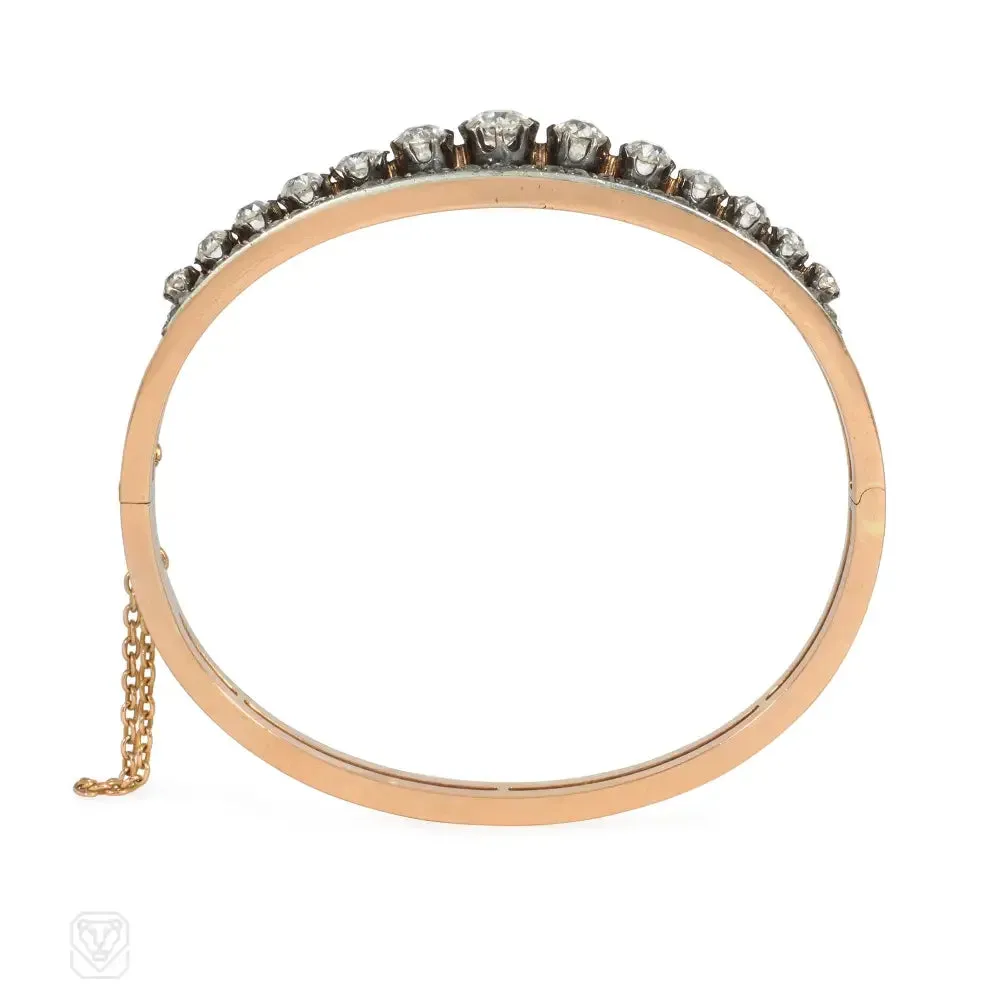 Antique graduated diamond and rose gold half-hoop bracelet