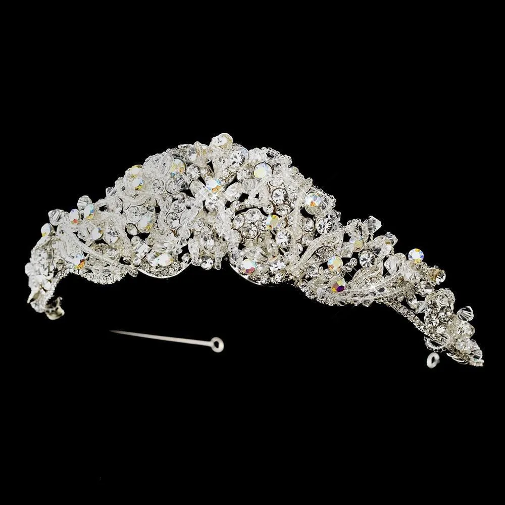 Antique Silver Aurora Borealis Crystal Wedding Headpiece