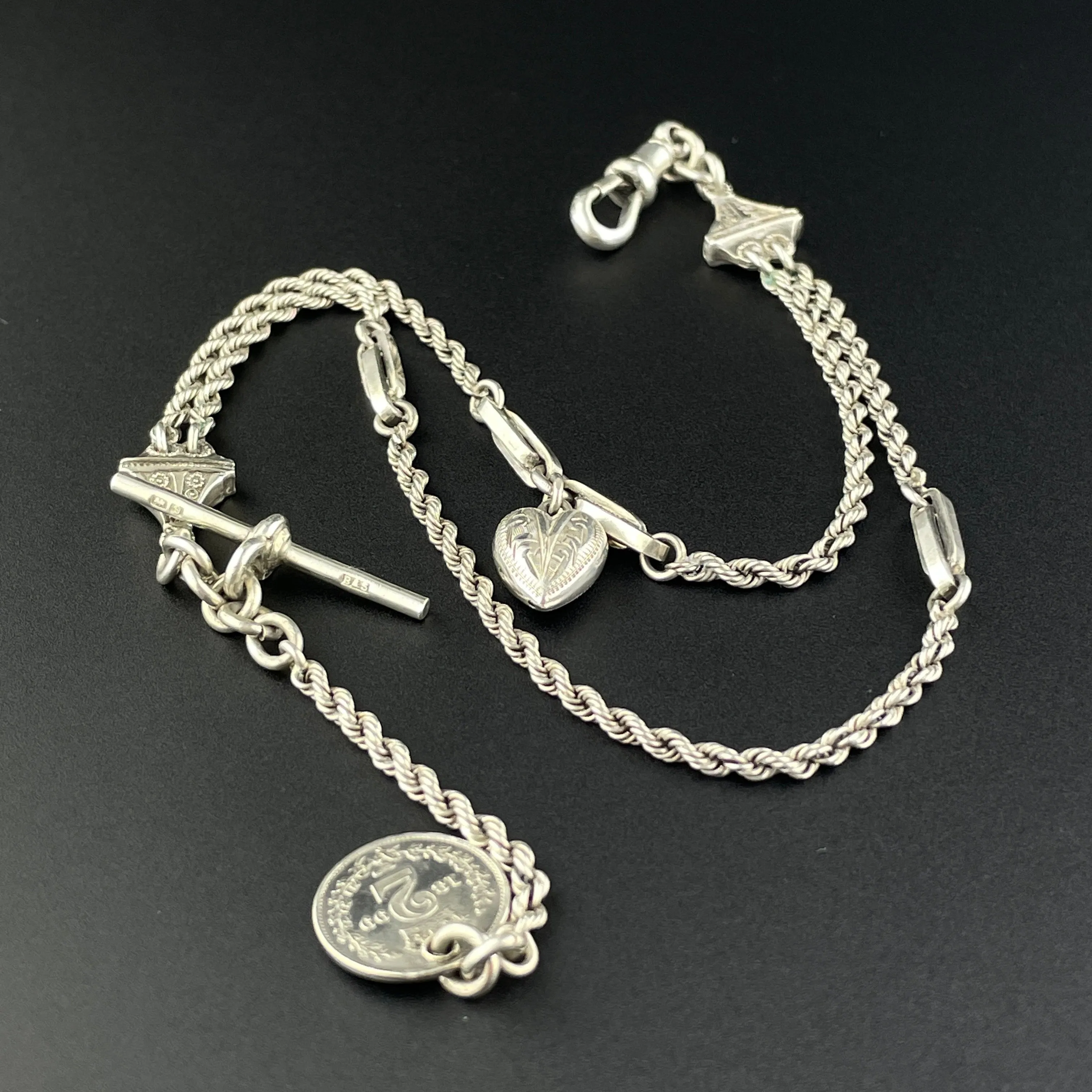 Antique Sterling Silver Albertina Watch Chain Bracelet