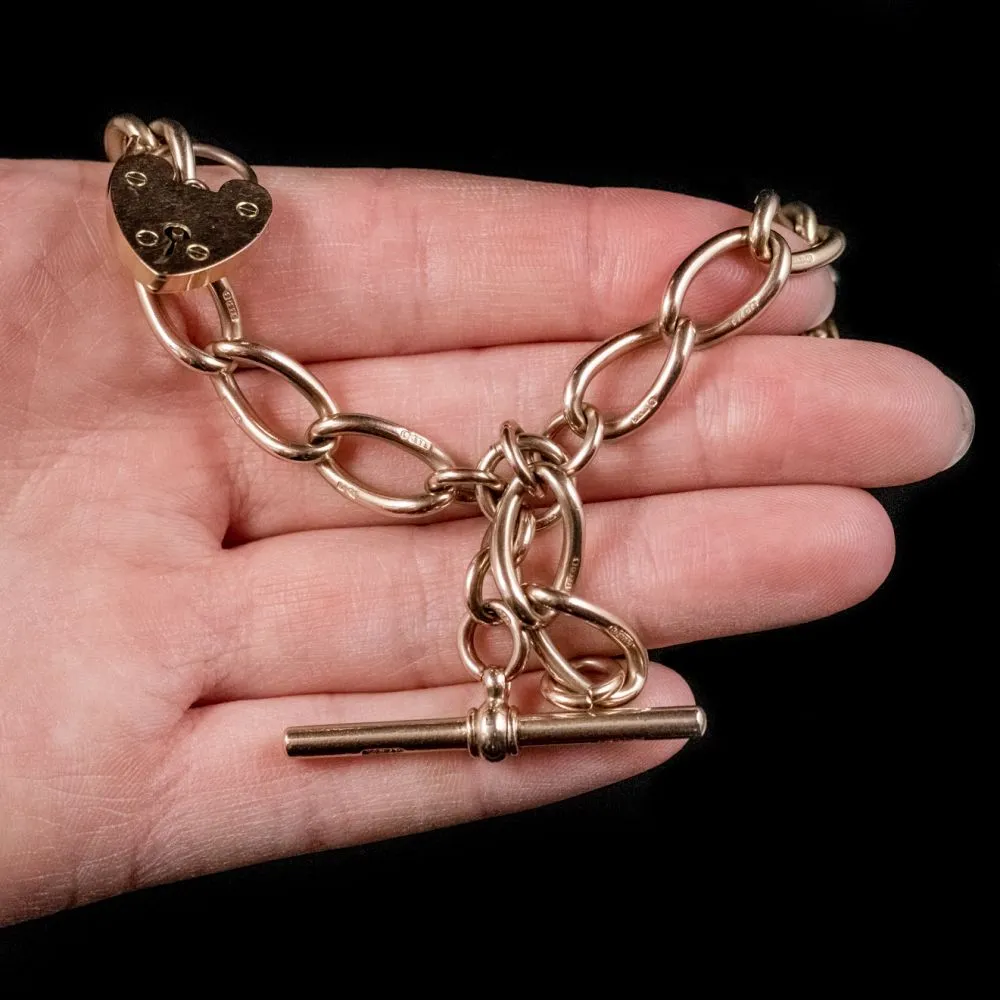 Antique Victorian 9Ct Rose Gold Albert Chain Double Heart Padlock Necklace Circa 1880