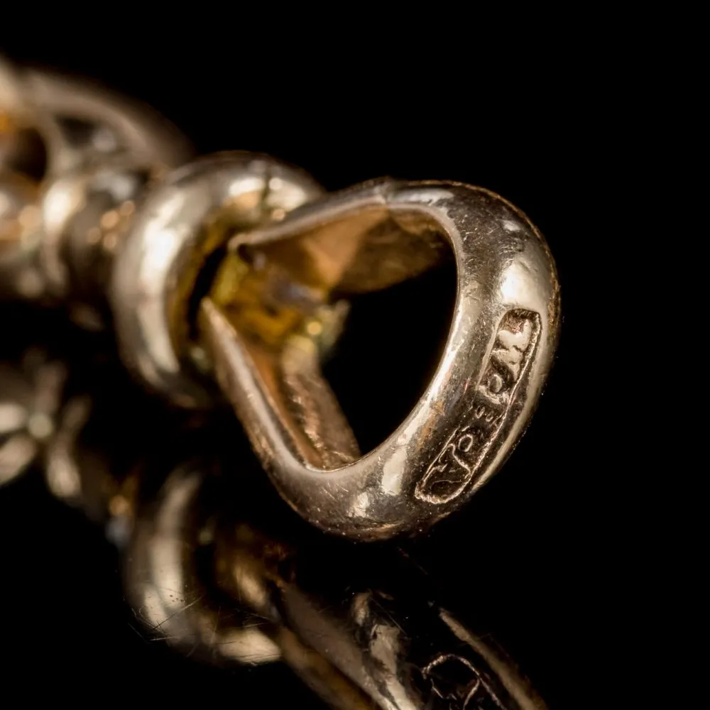 Antique Victorian 9Ct Rose Gold Albert Chain Double Heart Padlock Necklace Circa 1880