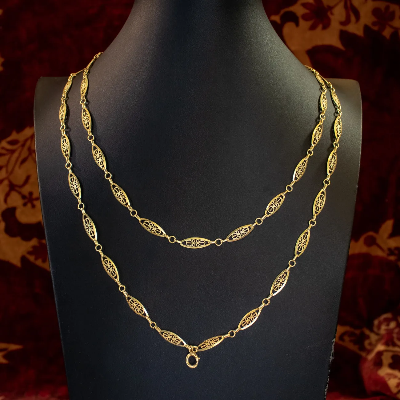 Antique Victorian French Long Guard Chain Silver 18ct Gold Gilt