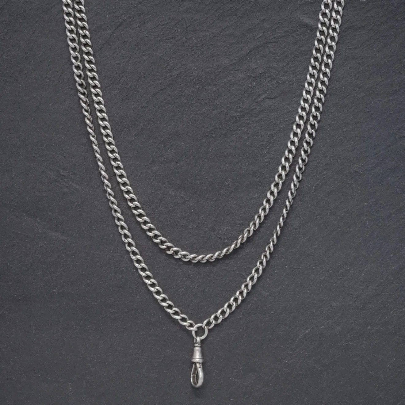 Antique Victorian Long Guard Chain Sterling Silver Circa 1880