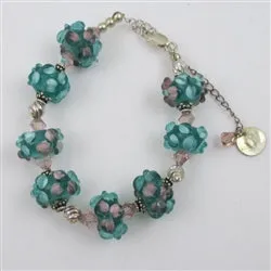 Aqua and Rose Artisan Bead Bracelet