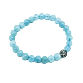 Aquamarine bead bracelet with diamond ball bead