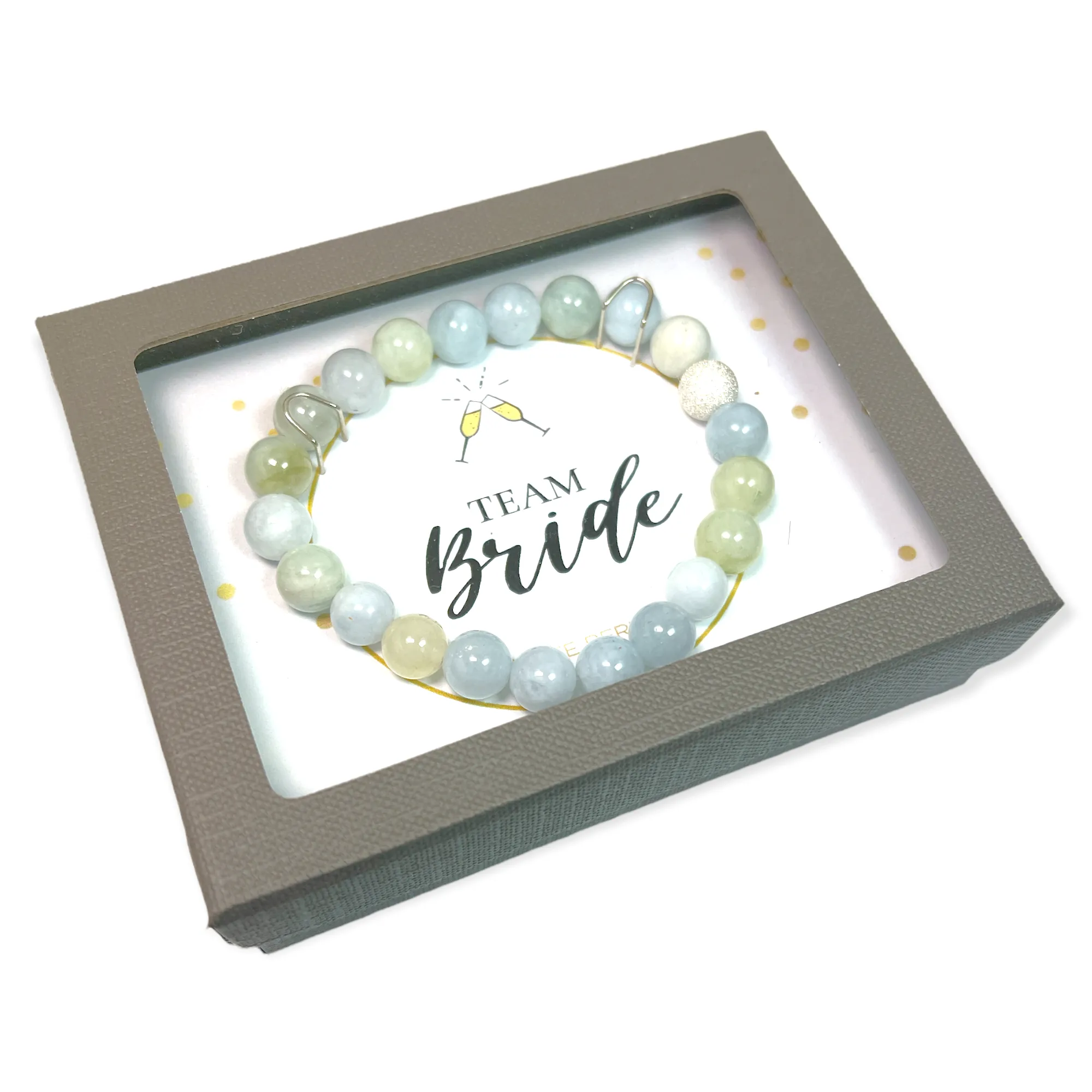 Aquamarine "Team Bride" with Sterling Silver Shimmer Bead Gift Box