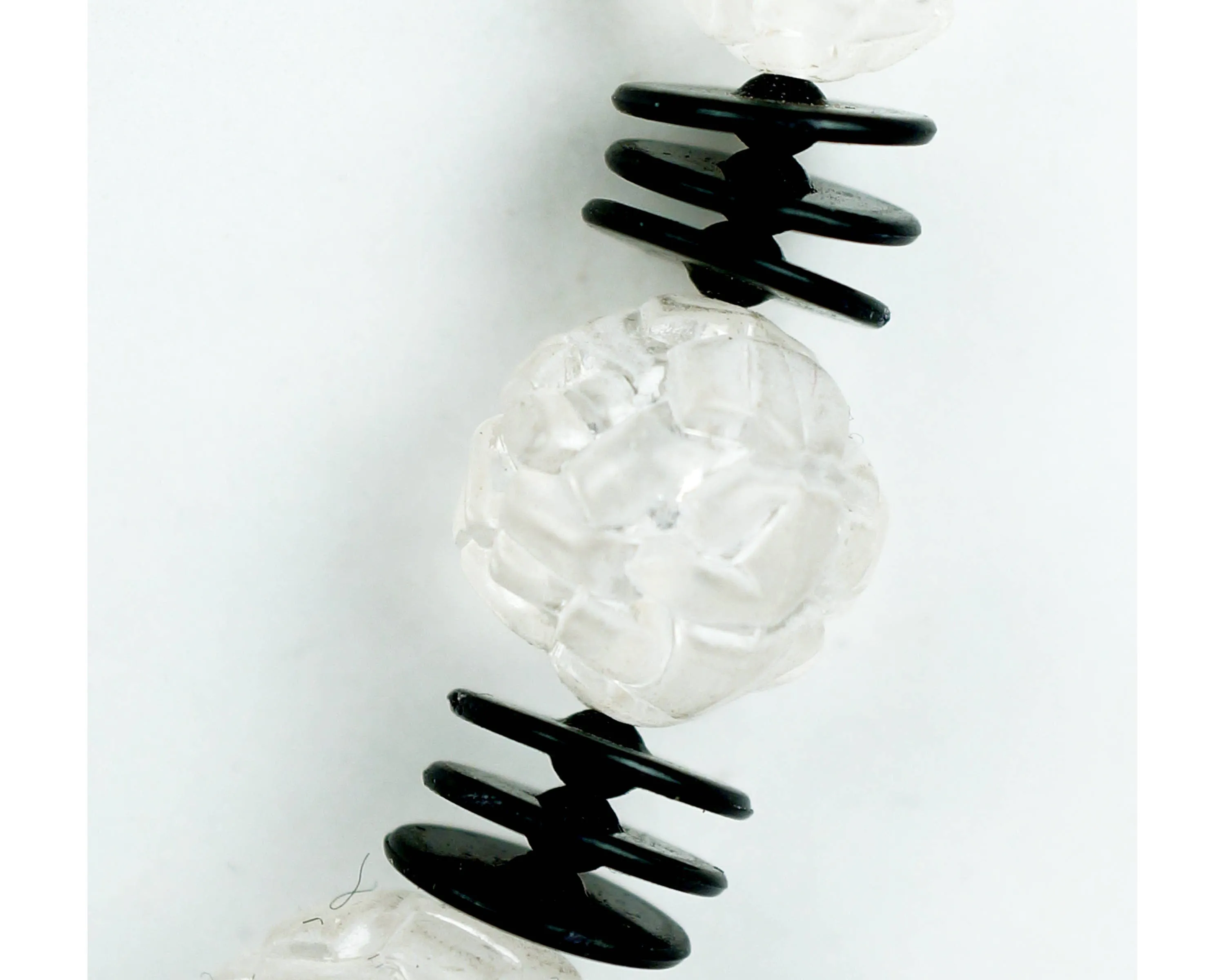 Art Deco Plastic Necklace 1930s Clear Beads with Black Flying Saucer Spacers