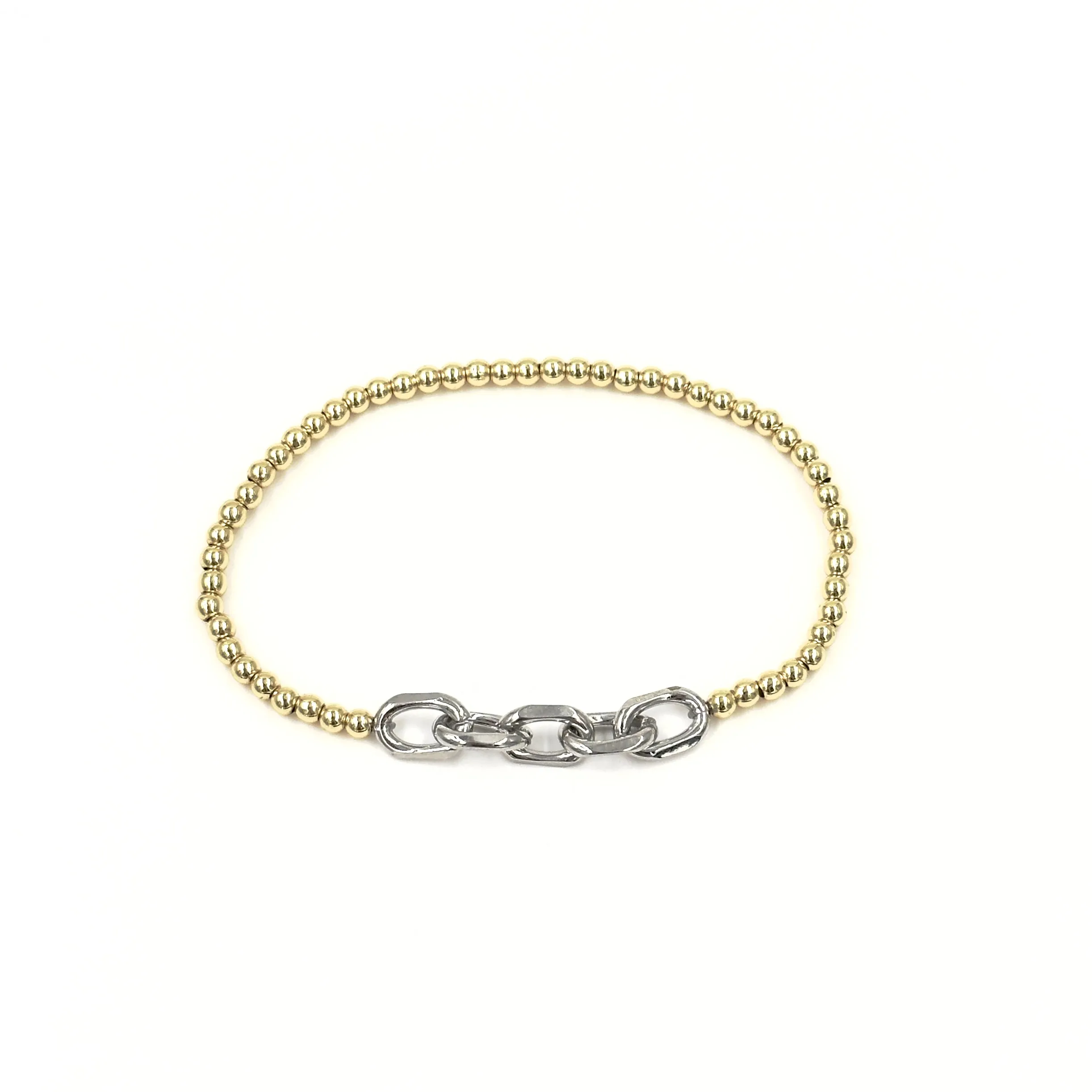 Ashley Gold Stainless Steel Cable Chain Stretch Beaded Bracelet