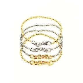 Ashley Gold Stainless Steel Cable Chain Stretch Beaded Bracelet