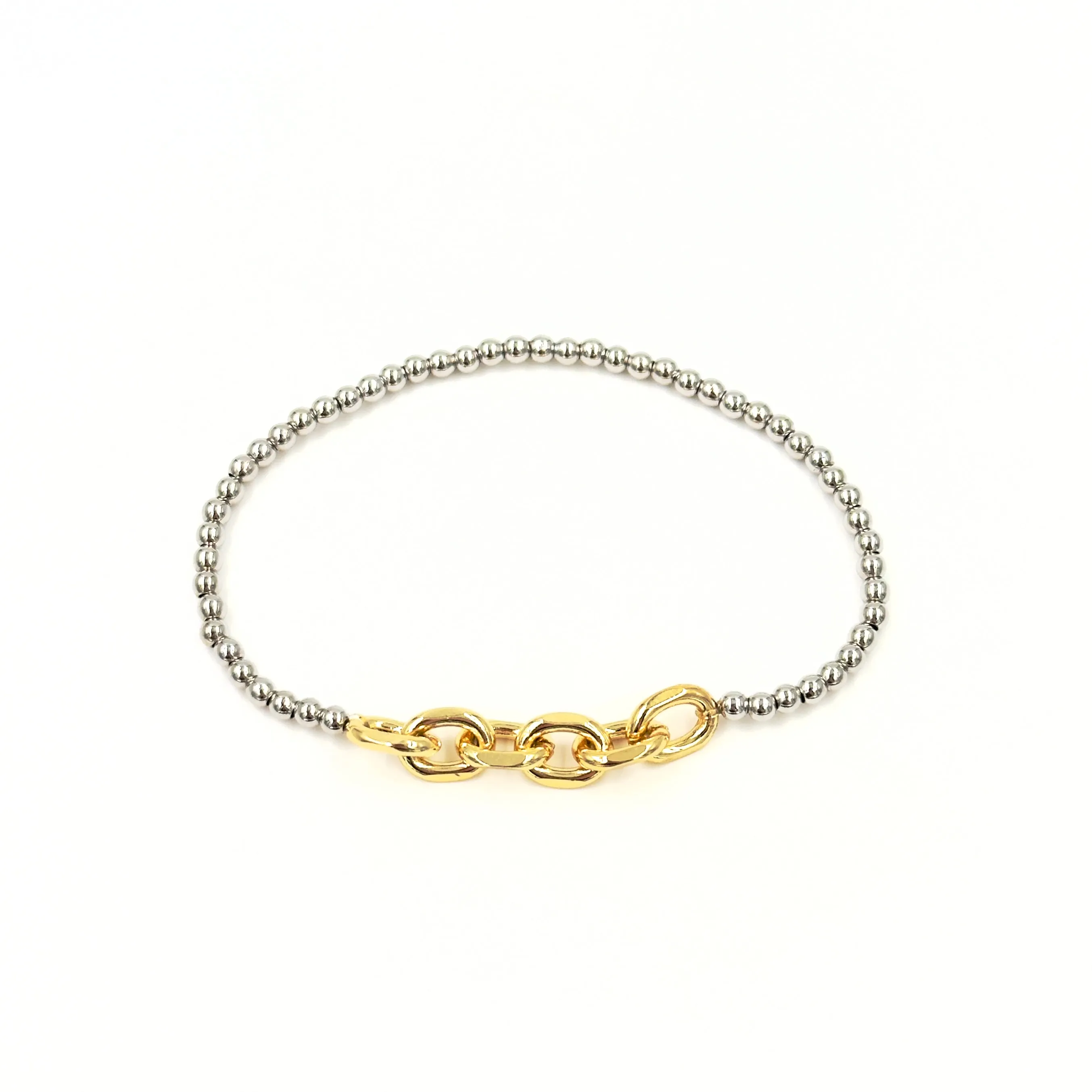 Ashley Gold Stainless Steel Cable Chain Stretch Beaded Bracelet